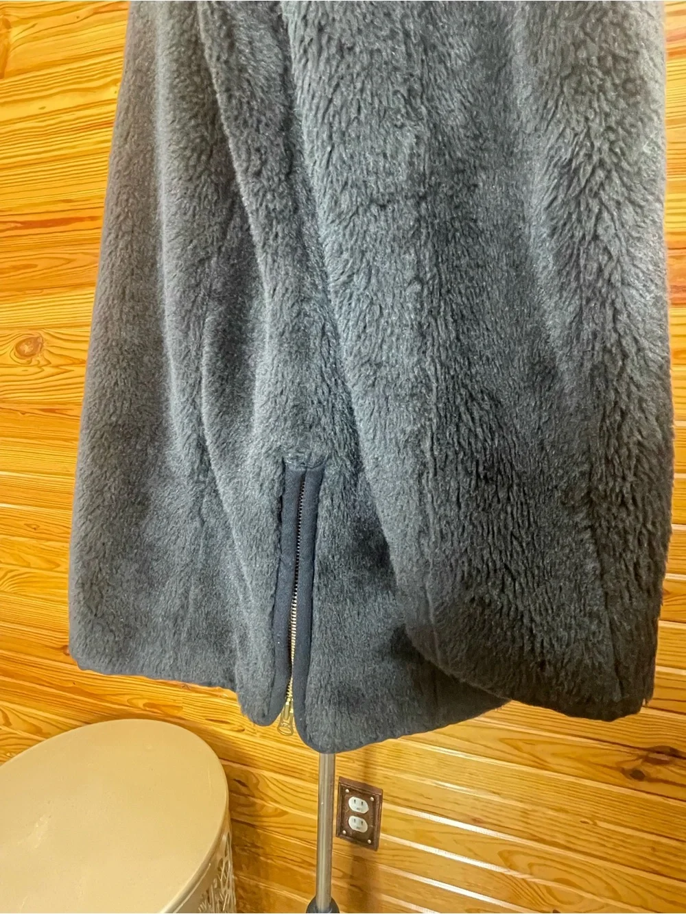 J. Crew Black Teddy Sherpa Jacket with Navy Satin Lining